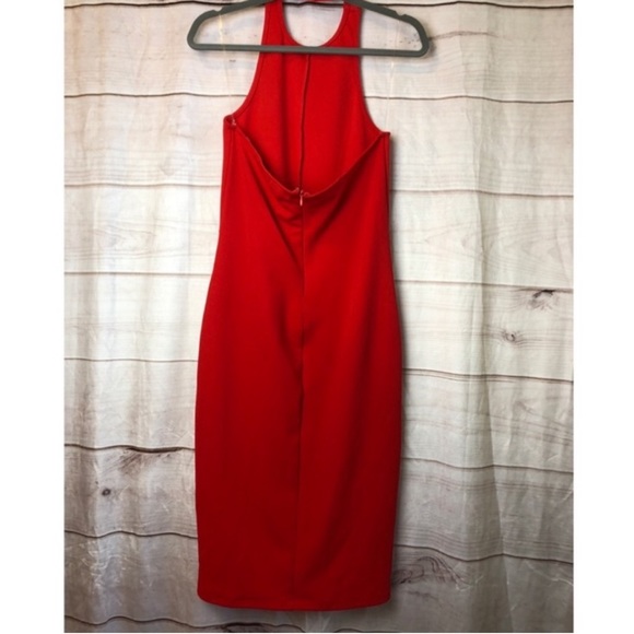 CAD Nordstrom Red Bodycon Cutout Halter Dress Black Tie Midi Slit Open Back - Picture 7 of 9